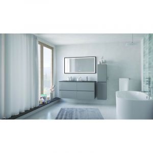 Meuble salle de bain à suspendre TRENDY - 120cm -4 tiroirs - Gris - Plan noir