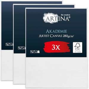 Artina Akademie &ndash; Lot de 3 Ch&acirc;ssis Bois Toile Peinture 40x50 cm &ndash; 2 Fois Peinte au Pr&eacute;alable &ndash; 100% de Coton &ndash; 280 g/m&sup2;