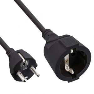 Inline Rallonge électrique avec Contact de Protection mâle/Femelle Noir 1,5 m