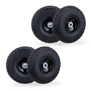 Relaxdays Lot de 4 roues de chariot, caoutchouc, 4.10/3.50-4, jantes en acier, jusqu'à 150 kg, 260x85 mm, noir