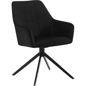 Chaise de Salle à Manger Pivoter à 360° en Velours + métal. 45 x 41 x 86cm. Chaise de Cuisine avec Dossier. Noir - Woltu