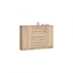 Commode Akord K140 Chêne Sonoma 138 cm 2 portes 4 tiroirs façade Chêne Sonoma 4 étagères 138x40x99 cm