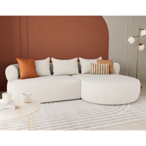 Canap&eacute; d'angle droit 4 places en velours textur&eacute; beige