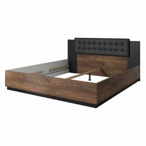 Image de Lit adulte 180x200 coloris chêne foncé et noir collection fox. - Marron - Bois