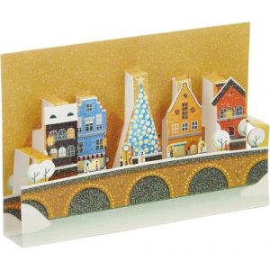 Carte 3D Pop-up en Relief Bonne Année Meilleurs Vœux avec Enveloppe Village de Noël sous la Neige Paysage Hiver 61-4073-B BA