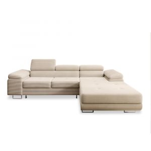 Canapé d'angle droit convertible Alphonso velours côtelé Beige
