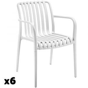 TecTake Chaises de jardin r&eacute;sistant aux intemp&eacute;ries et aux UV Ensemble de 6 pi&egrave;ces blanc