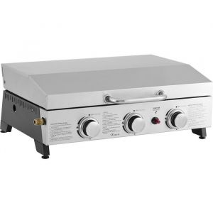 Plancha &agrave; gaz avec 3 bruleurs et couvercle en m&eacute;tal "Fasto" - 7,5 kw - Gris