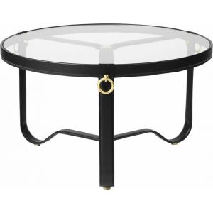 Gubi Table basse Adnet / Ø 70 cm - Cuir & verre noir,transparent en cuir