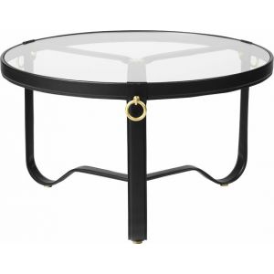 Image de Gubi Table basse Adnet / Ø 70 cm - Cuir & verre noir,transparent en cuir