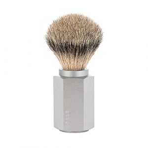 Mühle Hexagone Argent Manche Bout Argenté Pinceau Rasage Badger