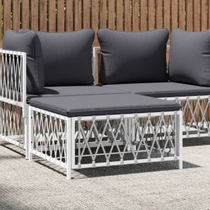 VidaXL Repose-pied de jardin avec coussin blanc tissu tissé