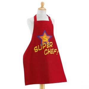 Declikdeco Tablier de cuisine adulte sans poche Super Chef recyclé Rouge 72 x 90