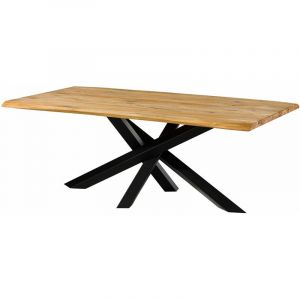 Table à manger - Bois massif de chêne sauvage - 200x100 cm - Pieds Mikado - SEATTLE