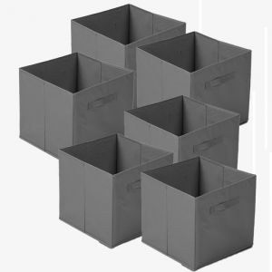 Image de Lot de 6 cube de rangement pliable, coffre de rangement, bo&icirc;te de rangement en tissu avec poign&eacute;es coloris gris fonc&eacute; - Longueur 31 x Profondeur 31 x Hauteur 31 cm -JUANIO -