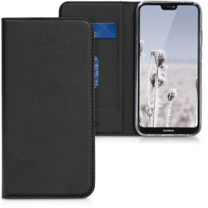 Image de Kwmobile Coque Pour Huawei P20 Lite - Étui À Rabat Fin - Housse De Protection Téléphone Simili Cuir Support Et Compartiment Cartes - Étui Style Pochette En Noir