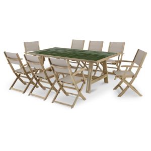 Ensemble table céramique verte 205x105 et 8 chaises