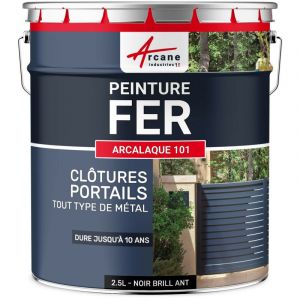 Arcane industries Peinture métal et fer pour portail, grille, garde corps : Arcalaque 101 - 2.5 l Noir Brillant - ral 9005