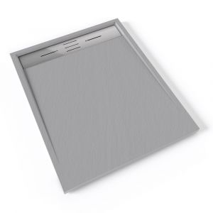 HIEMAL INOX Receveur de douche 80 x 100 cm résine Gris aspect ardoise + bonde inox incluse - Salle de bain