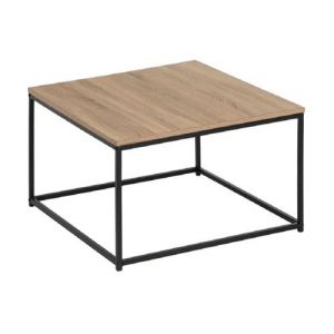 Table basse carrée en panneaux de particules coloris chêne avec base en métal noir - Longueur 70 x Profondeur 70 x Hauteur 40 cm - JUANIO -