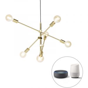 Qazqa Lampe suspendue intelligente en laiton 6 lumières avec Wifi G95 - Sydney