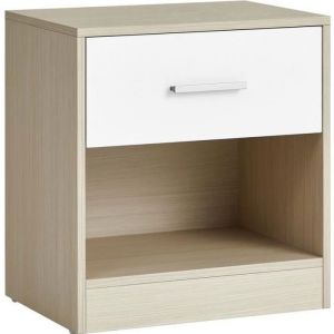 Table de chevet avec tiroir et compartiment ouvert beige naturel