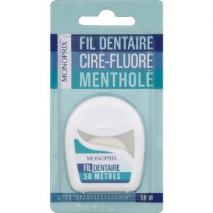 Monoprix Fil dentaire cir&eacute;-fluor&eacute; menthol&eacute;