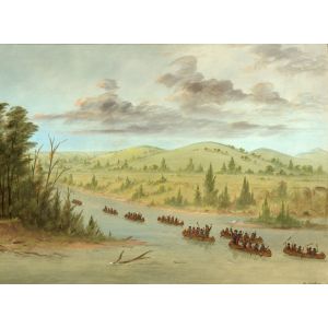 Grafika George Catlin : L'expedition de La Salle En entrant dans le Mississippi à Canoës le 6 février 1682,