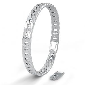 SERASAR Bracelet en acier inoxydable premium pour homme [Cubain] Acier chirurgical 316L Argent 23 cm