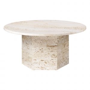 Gubi Table basse Epic / Travertin - Ø 80 cm blanc en pierre