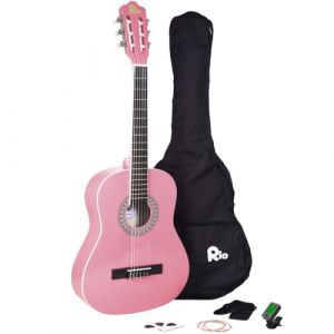 Rio RayGar Guitare Classique Acoustique 3/4 pour Débutant avec Cordes en Nylon, Housse, Sangle, Plectre et Accordeur (36") - Rose