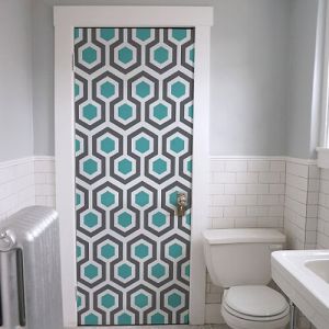 Plage Sticker Porte 204cm x 83cm - Adhésif Déco Nid d'abeille Hexagones Bleu et Gris pour Portes et Placards - Multicouleur