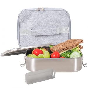 Image de Gadgy Lunchbox en acier inoxydable - avec sac isotherme - 1400 ml. - Boîte à pain avec séparateur d'aliments