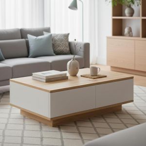 Table basse Lavita avec 2 portes Bois clair et Blanc