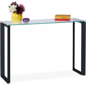 Relaxdays Table console verre, meuble d'appoint étroit, HxLxP 75 x 110 x 35 cm, métal, couloir, salon, élégant, noir