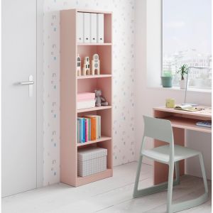 Image de Alter Bibliothèque linéaire avec cinq étagères, couleur rose, Dimensions 52 x 180 x 25 cm