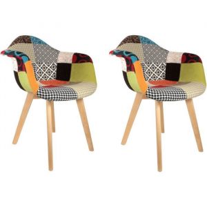 Lot de 2 Fauteuils scandinave Tissu L 62 x P 60 5 x H 86 cm PATCHWORK