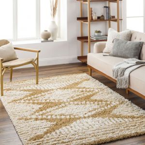 Tapis Shaggy Bohème Blanc/Ocre 160x220