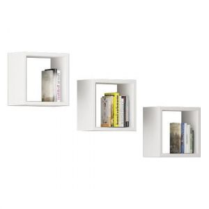 Ensemble de 3 etagères carrées Akord Blanc 25 cm façade Blanche 3 étagères 25x15x25 cm