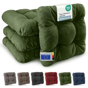 Beautissu Premium Set 4 Galette Chaise Jardin Ext&eacute;rieur 35x35 cm Vert Fonc&eacute; &ndash; 8 cm Coussin Si&egrave;ge Robuste & R&eacute;sistant UV &ndash; HighLux