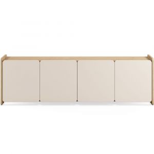 Meuble TV 4 portes beige et d&eacute;cor ch&ecirc;ne 180 cm