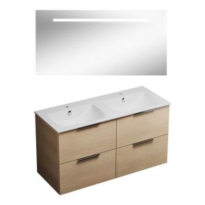 Meuble salle de bain double vasque BURGBAD Olena 120 cm chêne clair + miroir