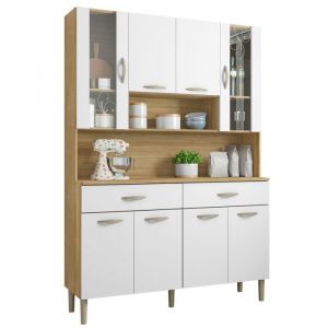 Buffet de Cuisine 8 Portes 2 Tiroirs Chêne et Blanc l 121.4 h 173.5 p 36.3 cm - Blanc