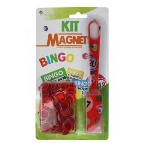 Kit Loto 2 en 1 - Baton magnetique Bingo + 100 pions, Rouge - ramasse jetons Symboles - Set Jeu Accessoires Joueur et Carte