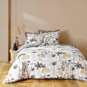 Douceur d'int&eacute;rieur, Parure 3 Pi&egrave;ces (240 x 220 cm) Scarlett Gris, Polycoton Imprim&eacute;