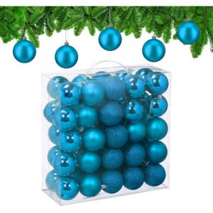 Relaxdays Boule de Noël, lot pratique de 50, en plastique robuste, pour le sapin, diamètre : 6 cm, bleu cyan
