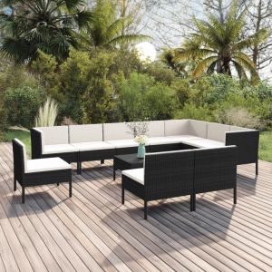 VidaXL Salon de jardin 11 pcs avec coussins R??sine tress??e Noir