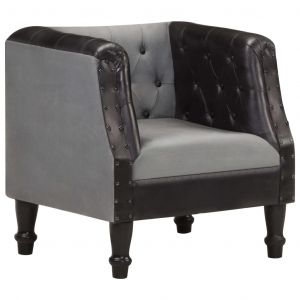 Image de VidaXL Fauteuil Noir Cuir véritable et bois de manguier massif. Produit Neuf ! Garantie 0 ans !