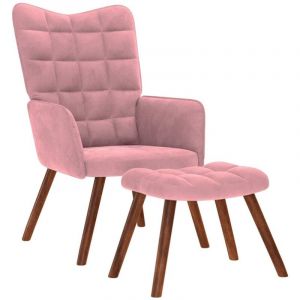 VidaXL Chaise de relaxation avec tabouret Rose Velours