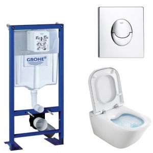 Image de Grohe Pack WC Rapid SL + Cuvette GAP Cleanrim Roca + Plaque Chromée